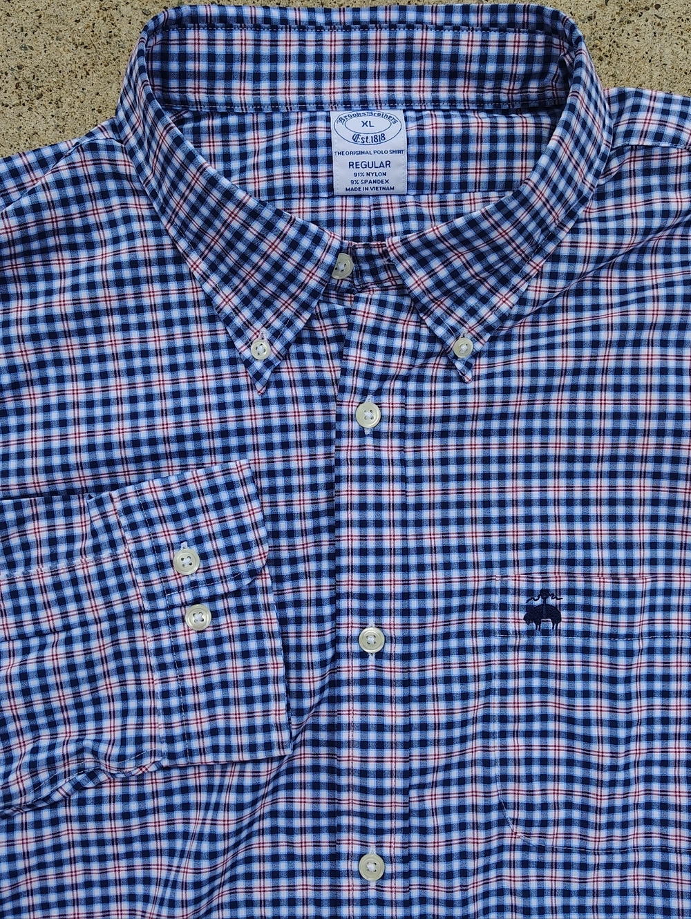 Brooks Brothers XL Blue Plaid Button Down Shirt Nylon Spandex Stretch NEW